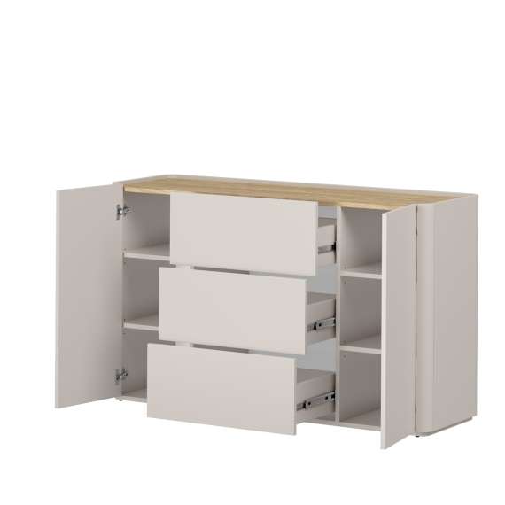 Skjenk ELIVO - 150x90 cm - 2 dører - 3 skuffer -  cashmere - oljet eik