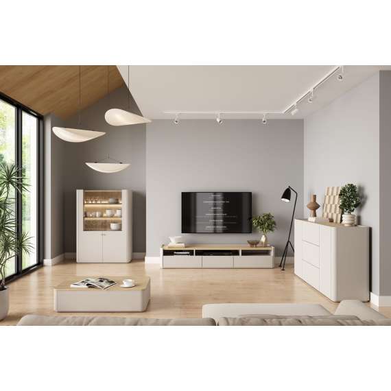 Skjenk ELIVO - 150x90 cm - 2 dører - 3 skuffer -  cashmere - oljet eik