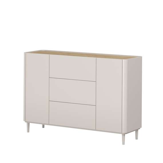 Skjenk ELIVO - 150x90 cm - 2 dører - 3 skuffer -  cashmere - oljet eik- tre bein