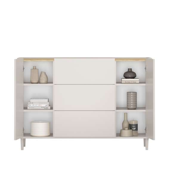 Skjenk ELIVO - 150x90 cm - 2 dører - 3 skuffer -  cashmere - oljet eik- tre bein