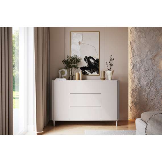 Skjenk ELIVO - 150x90 cm - 2 dører - 3 skuffer -  cashmere - oljet eik- tre bein