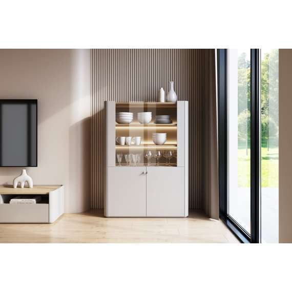 Vitrineskap ELIVO - 100x138 cm - 2 dører- cashmere - baltic eik