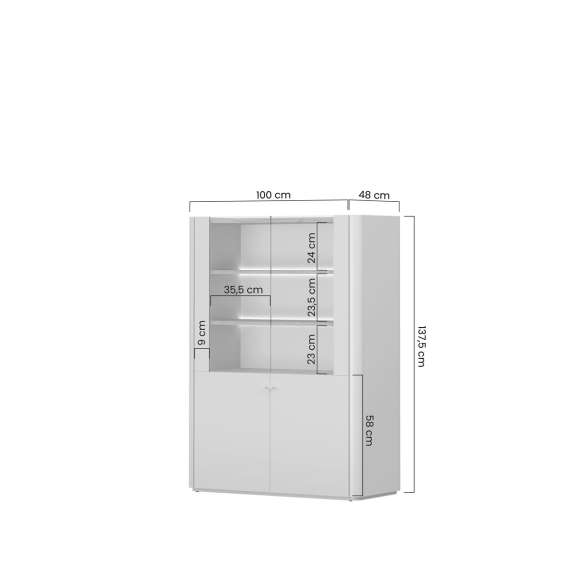 Vitrineskap ELIVO - 100x138 cm - 2 dører- cashmere - baltic eik