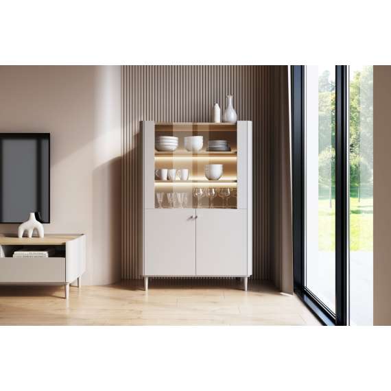 Vitrineskap ELIVO - 100x150 cm - 2 dører- cashmere - baltic eik