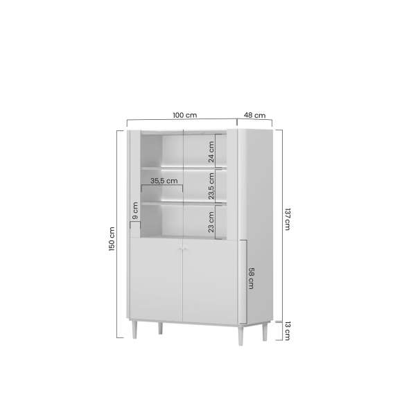 Vitrineskap ELIVO - 100x150 cm - 2 dører- cashmere - baltic eik