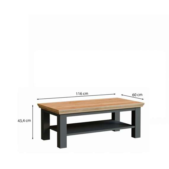 Sofabord PONTY - 116x60 cm - grå wolfram - eik mauvella