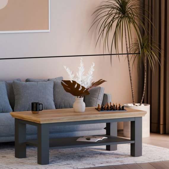 Sofabord PONTY - 116x60 cm - grå wolfram - eik mauvella