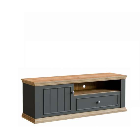 Tv-benk PONTY - 150x54 cm - 1 dør - 1 skuff - grå wolfram - eik mauvella