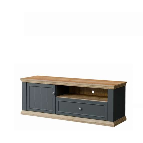 Tv-benk PONTY - 150x54 cm - 1 dør - 1 skuff - grå wolfram - eik mauvella