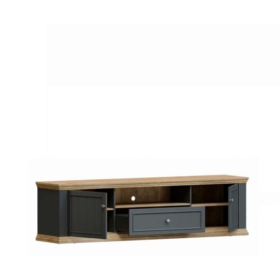 Tv-benk PONTY - 200x54 cm - 2 dører - 1 skuff - grå wolfram - eik mauvella