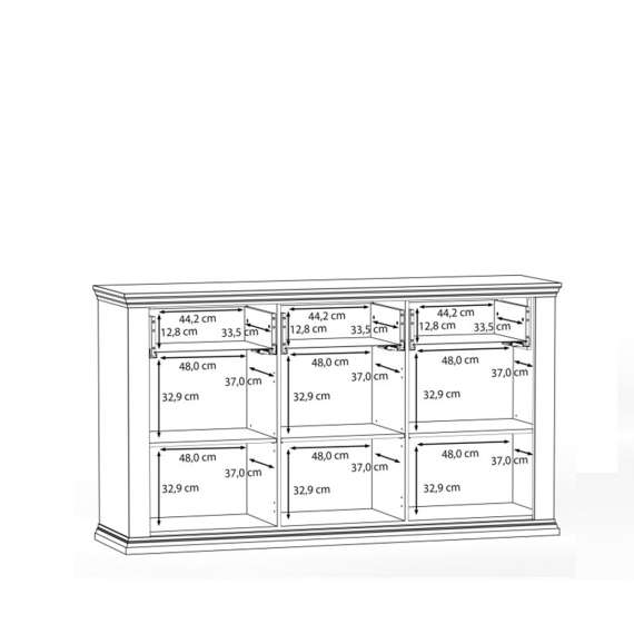 Skjenk PONTY - 170x95 cm - 3 dører - 3 skuffer - grå wolfram - eik mauvella