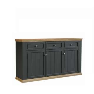 Skjenk PONTY - 170x95 cm - 3 dører - 3 skuffer - grå wolfram - eik mauvella