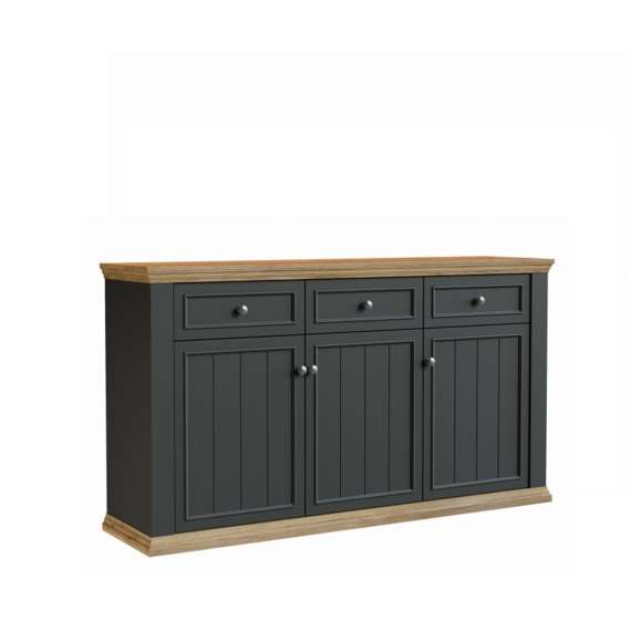 Skjenk PONTY - 170x95 cm - 3 dører - 3 skuffer - grå wolfram - eik mauvella