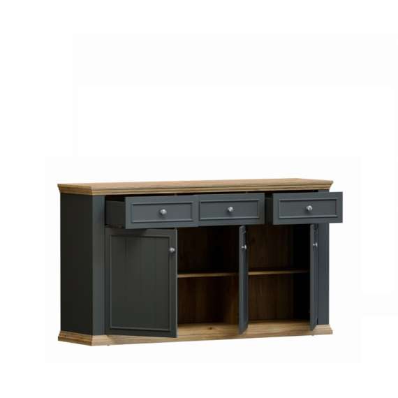 Skjenk PONTY - 170x95 cm - 3 dører - 3 skuffer - grå wolfram - eik mauvella