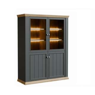 Vitrineskap PONTY - 120x156 cm - 3 dører - 3 skuffer - grå wolfram - eik mauvella