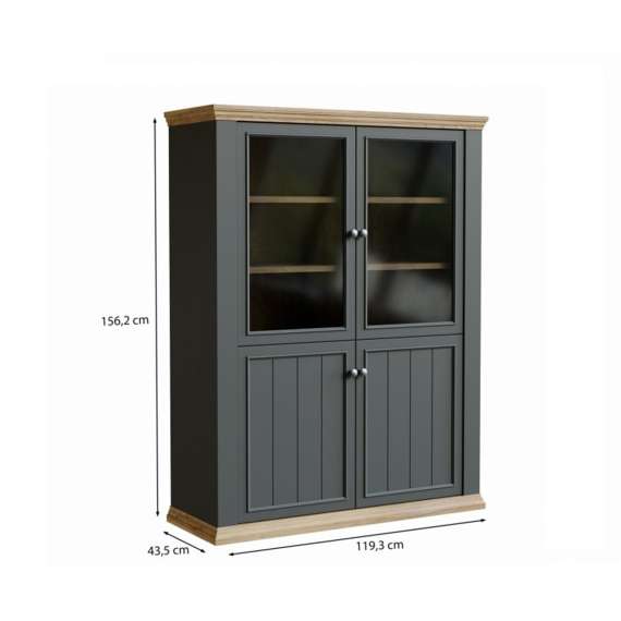 Vitrineskap PONTY - 120x156 cm - 3 dører - 3 skuffer - grå wolfram - eik mauvella