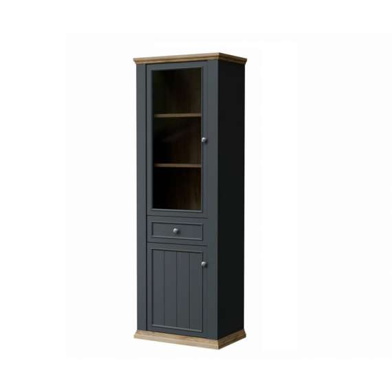 Vitrineskap PONTY - 69x202 cm - 2 dører - grå wolfram - eik mauvella