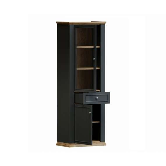 Vitrineskap PONTY - 69x202 cm - 2 dører - grå wolfram - eik mauvella