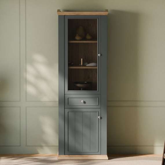 Vitrineskap PONTY - 69x202 cm - 2 dører - grå wolfram - eik mauvella