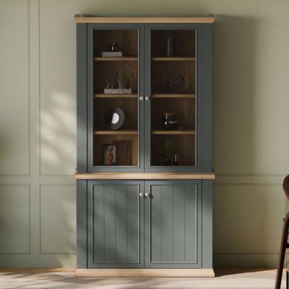 Vitrineskap PONTY - 109x202 cm - 4 dører - grå wolfram - eik mauvella