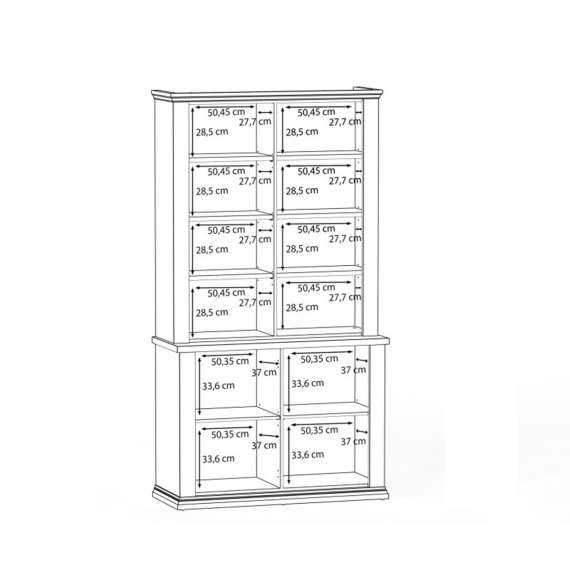 Vitrineskap PONTY - 109x202 cm - 4 dører - grå wolfram - eik mauvella