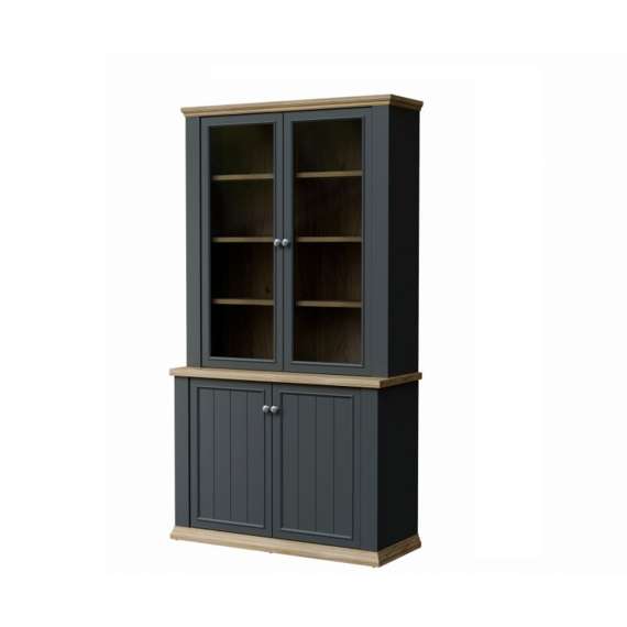 Vitrineskap PONTY - 109x202 cm - 4 dører - grå wolfram - eik mauvella