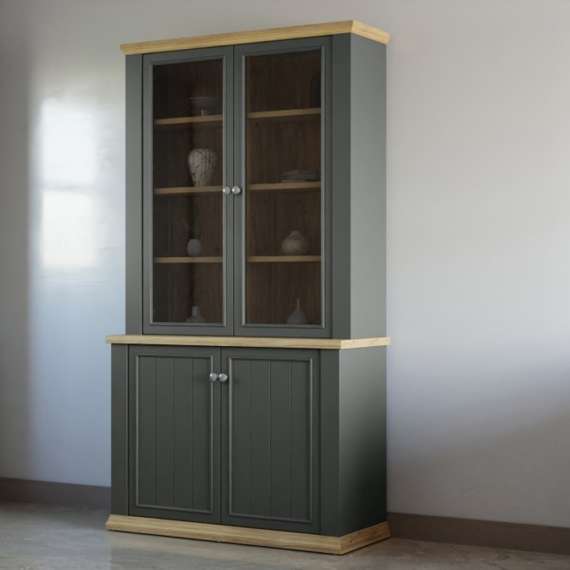 Vitrineskap PONTY - 109x202 cm - 4 dører - grå wolfram - eik mauvella