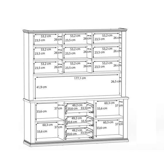 Vitrineskap PONTY - 184x202 cm - 4 dører - 3 skuffer - grå wolfram - eik mauvella