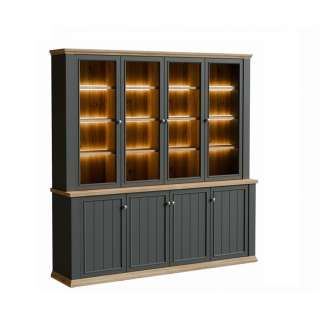 Vitrineskap PONTY - 198x202 cm - 8 dører - grå wolfram - eik mauvella