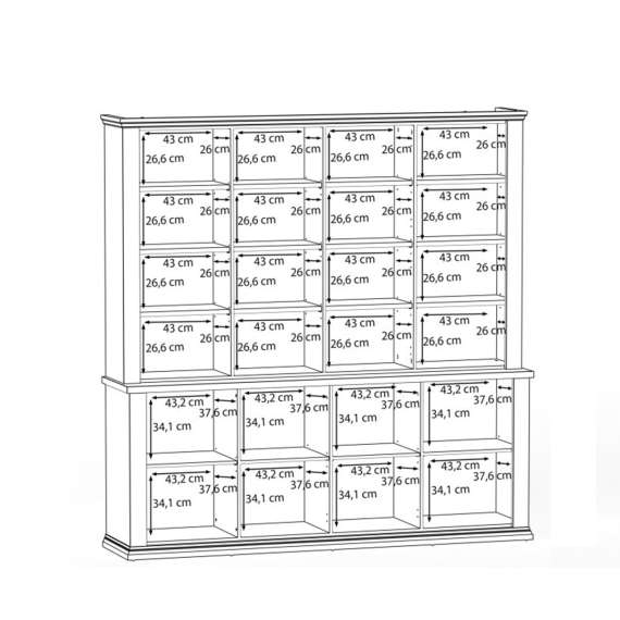 Vitrineskap PONTY - 198x202 cm - 8 dører - grå wolfram - eik mauvella