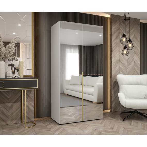 Garderobeskap ALICANTE 3 100x202 cm - hvit matt - 2 dører - speil