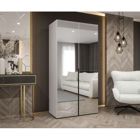 Garderobeskap ALICANTE 3 100x202 cm - hvit matt - 2 dører - speil