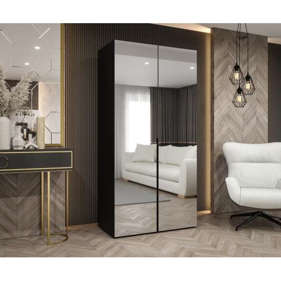 Garderobeskap ALICANTE 3 100x202 cm - svart matt - 2 dører - speil