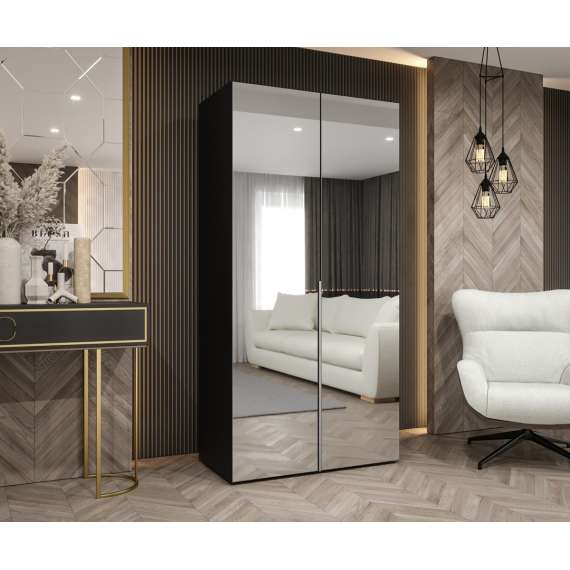 Garderobeskap ALICANTE 3 100x202 cm - svart matt - 2 dører - speil