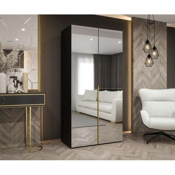 Garderobeskap ALICANTE 3 100x202 cm - svart matt - 2 dører - speil