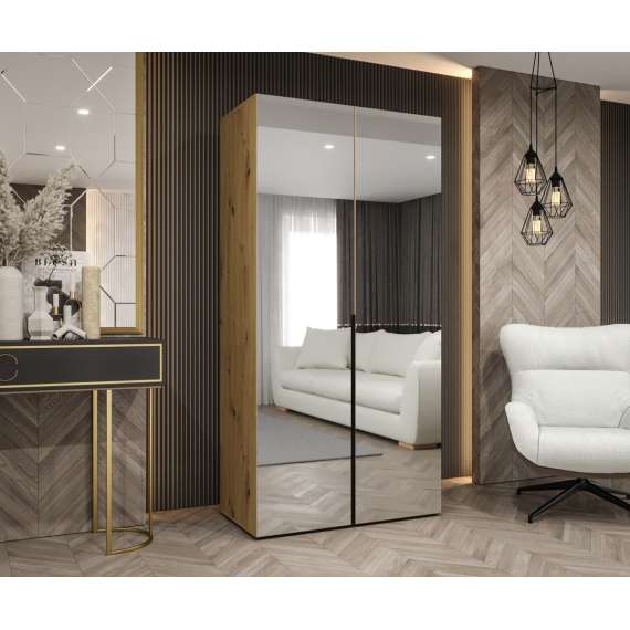 Garderobeskap ALICANTE 3 100x202 cm - eik artisan - 2 dører - speil