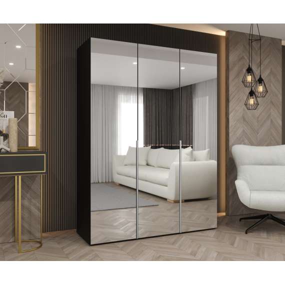Garderobeskap ALICANTE 3 150x202 cm - svart matt - 3 dører - speil
