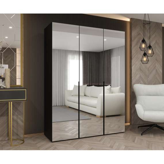 Garderobeskap ALICANTE 3 150x202 cm - svart matt - 3 dører - speil