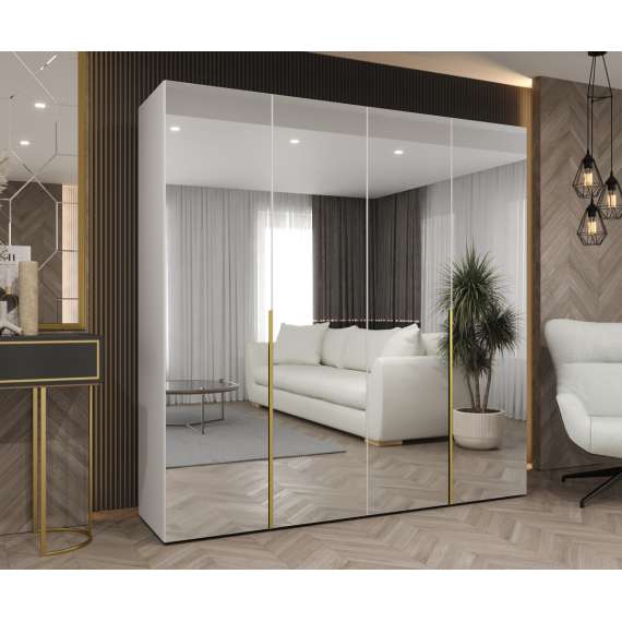 Garderobeskap ALICANTE 3 200x202 cm - hvit matt - 4 dører - speil