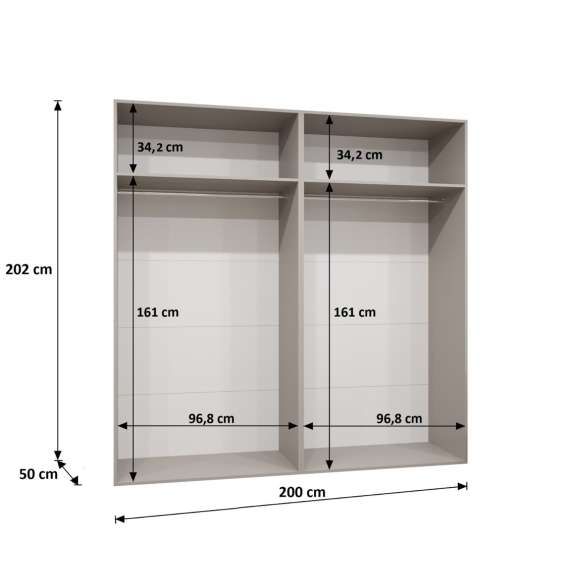 Garderobeskap ALICANTE 3 200x202 cm - hvit matt - 4 dører - speil