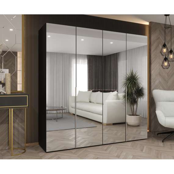 Garderobeskap ALICANTE 3 200x202 cm - svart matt - 4 dører - speil