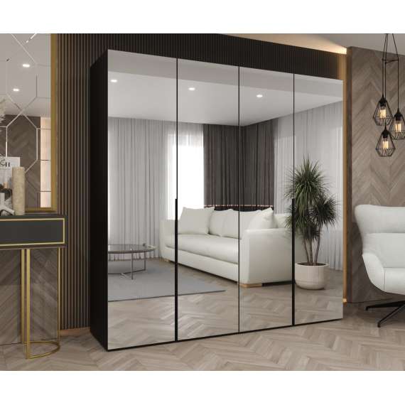 Garderobeskap ALICANTE 3 200x202 cm - svart matt - 4 dører - speil