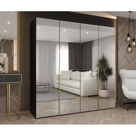 Garderobeskap ALICANTE 3 200x202 cm - svart matt - 4 dører - speil