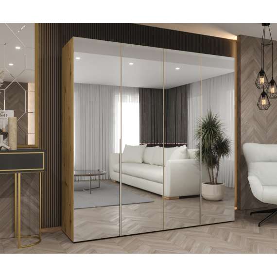 Garderobeskap ALICANTE 3 200x202 cm - eik artisan - 4 dører - speil