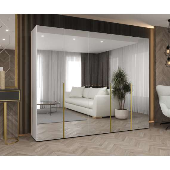 Garderobeskap ALICANTE 3 250x202 cm - hvit matt - 5 dører - speil