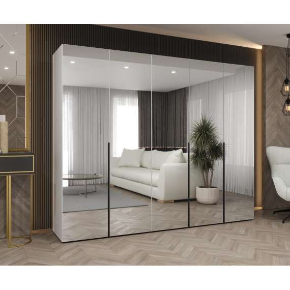 Garderobeskap ALICANTE 3 250x202 cm - hvit matt - 5 dører - speil