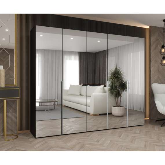 Garderobeskap ALICANTE 3 250x202 cm - svart matt - 5 dører - speil