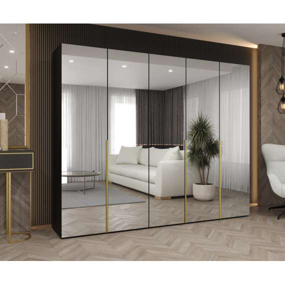 Garderobeskap ALICANTE 3 250x202 cm - svart matt - 5 dører - speil