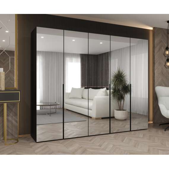 Garderobeskap ALICANTE 3 250x202 cm - svart matt - 5 dører - speil