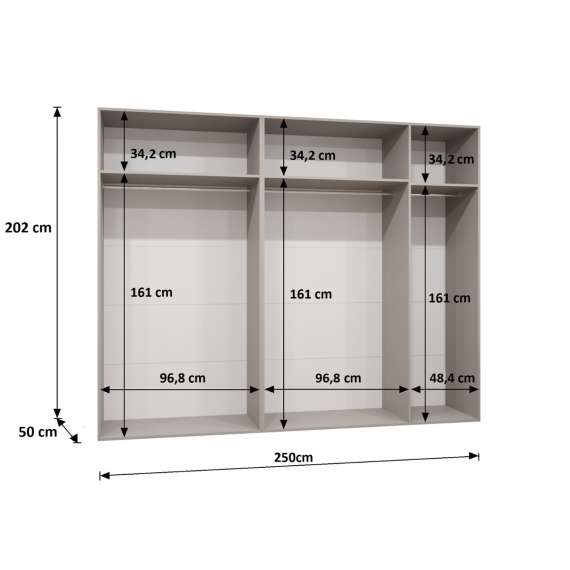 Garderobeskap ALICANTE 3 250x202 cm - svart matt - 5 dører - speil